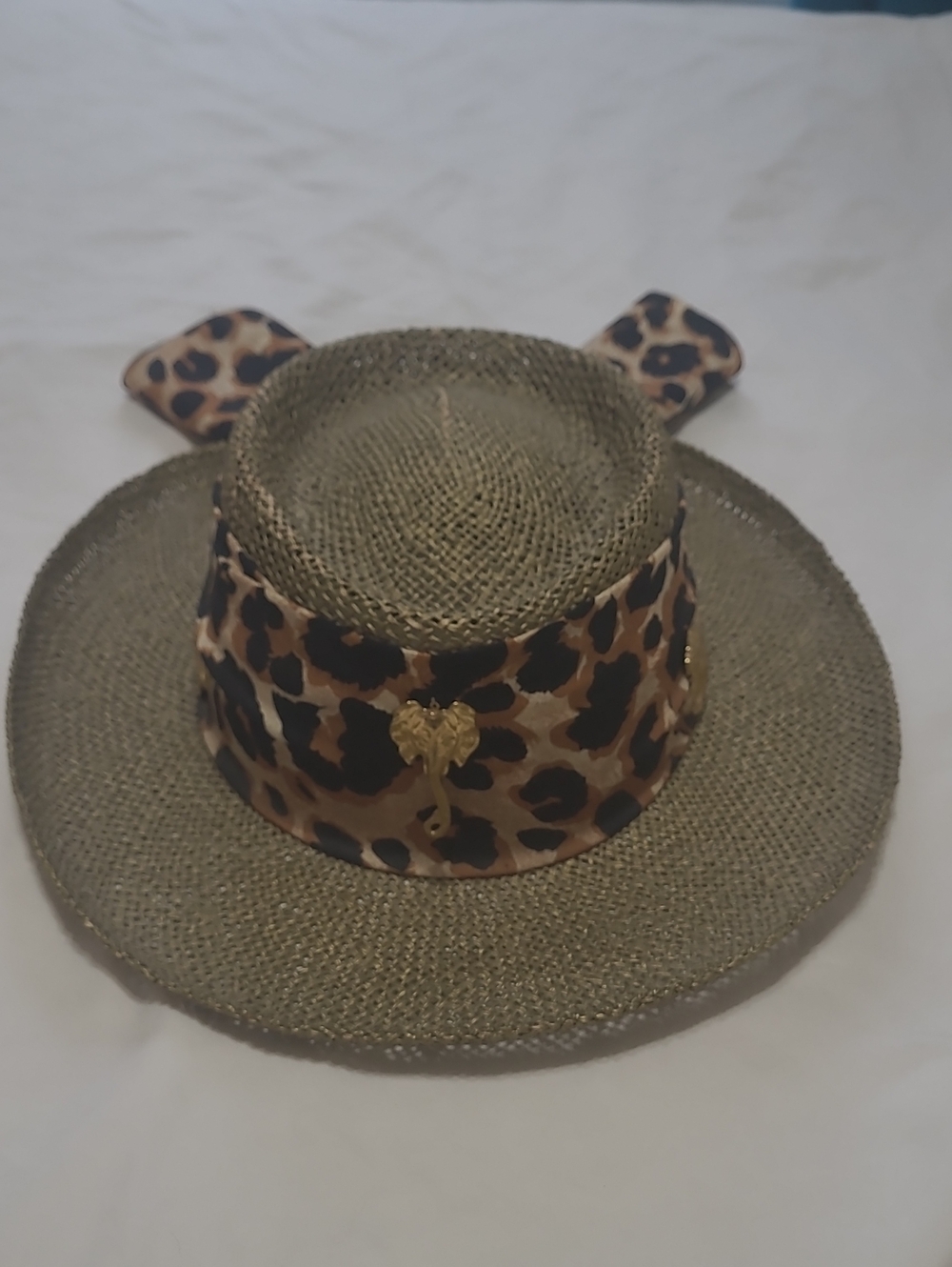 NWOT Carroll Reed Beige Safari Leopard Print Band Woven Hat One Size